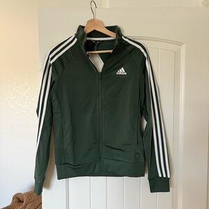 Adidas Dark Green Track Jacket with White Stripes